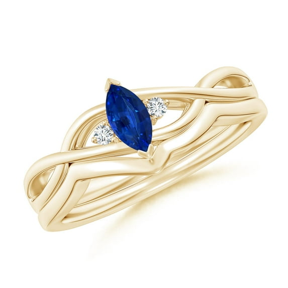 ANGARA Natural Marquise Sapphire and Diamond Infinity Bridal Set in 14K Yellow Gold for Women (Size-6x3mm) | September Birthstone, Anniversary, Jewelry Gift for Women | Natural Blue Sapphire Ring