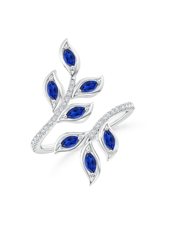 Natural Marquise Sapphire Olive Leaf Ring in 14K White Gold for Women (Size-4x2mm) | September Birthstone, Birthday, Anniversary, Jewelry Gift for Women | Natural Blue Sapphire Ring