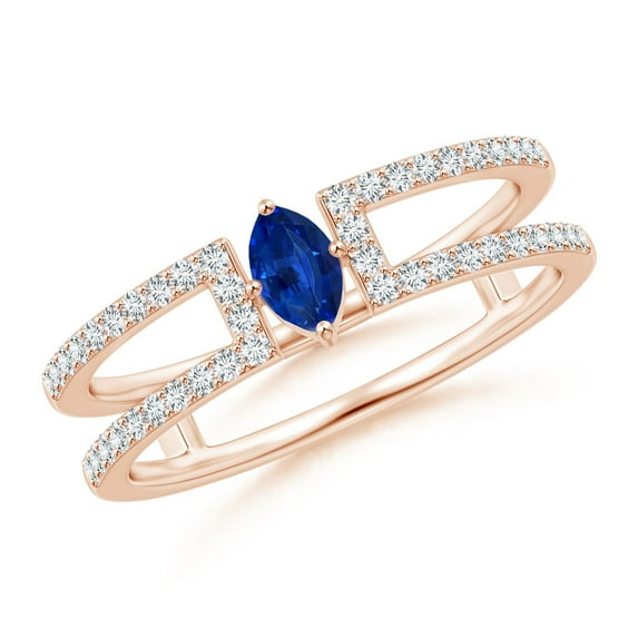 ANGARA Natural Marquise Sapphire Split Shank Ring with Accents in 14K Rose Gold for Women (Size-5x2.5mm) | September Birthstone, Anniversary, Jewelry Gift for Women | Natural Blue Sapphire Ring