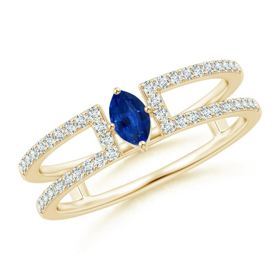 ANGARA Natural Marquise Sapphire Split Shank Ring with Accents in 14K Yellow Gold for Women (Size-5x2.5mm) | September Birthstone, Anniversary, Jewelry Gift for Women | Natural Blue Sapphire Ring