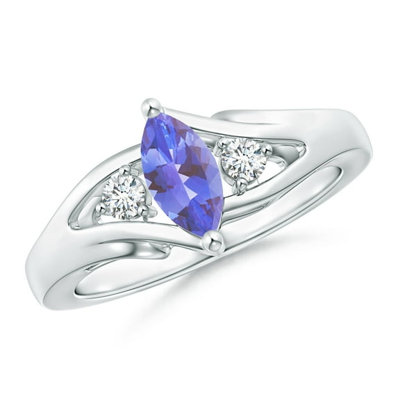 ANGARA Natural Marquise Tanzanite Split Shank Ring with Diamonds in 14K White Gold for Women (Size-8x4mm) | December Birthstone, Birthday, Anniversary, Jewelry Gift for Women | Natural Tanzanite Ring