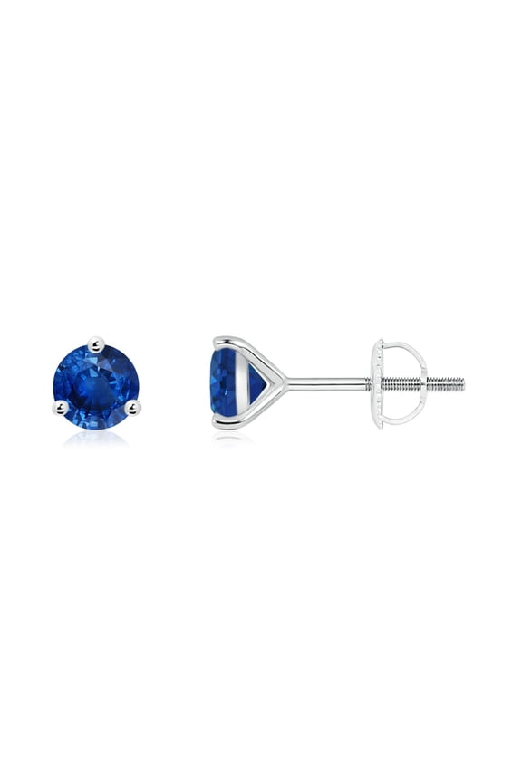 Natural Martini-Set Round 1.2 ct Blue Sapphire Stud Earrings in Platinum for Women (Size-5mm) | September Birthstone, Anniversary, Jewelry Gift for Women | Natural Blue Sapphire Earrings