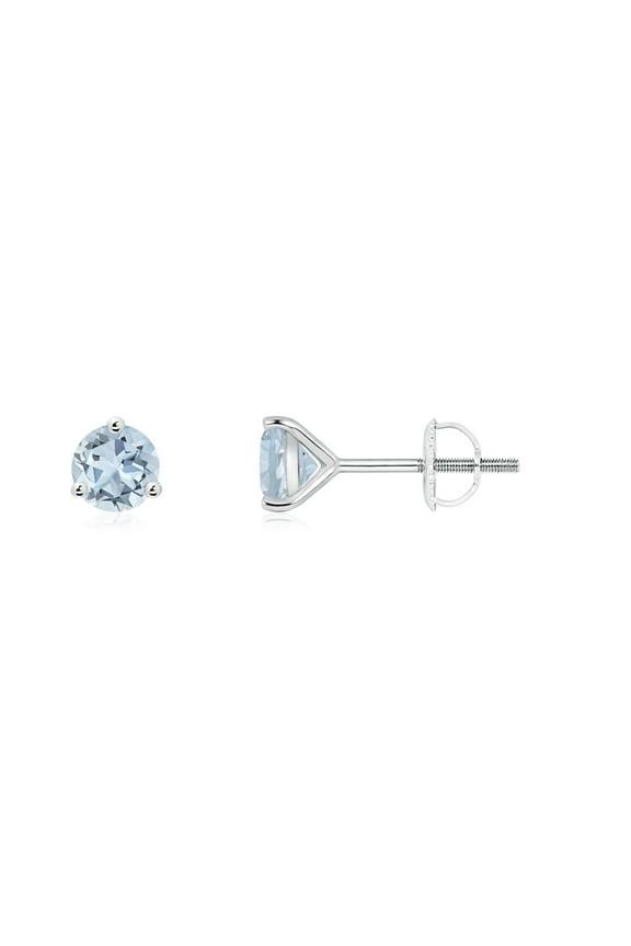Natural Martini-Set Round Aquamarine Stud Earrings in 14K White Gold for Women (Size-4mm) | March Birthstone, Birthday, Anniversary, Jewelry Gift for Women | Natural Aquamarine Earrings