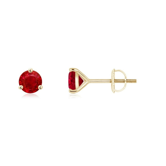ANGARA Natural Martini-Set Round Ruby Stud Earrings in 14K Yellow Gold for Women (Size-4mm) | July Birthstone, Birthday, Anniversary, Jewelry Gift for Women | Natural Ruby Earrings