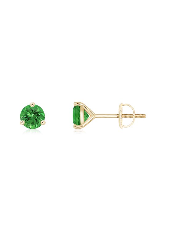 Natural Martini-Set Round Tsavorite Stud Earrings in 14K Yellow Gold for Women | Birthday, Anniversary, Jewelry Gift for Women | Natural Tsavorite Earrings