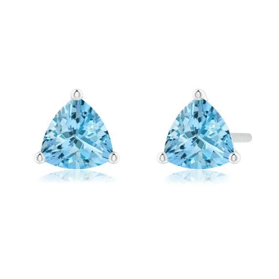 ANGARA Natural Martini-Set Trillion Aquamarine Stud Earrings in 14K White Gold for Women (Size-5mm) | March Birthstone, Birthday, Anniversary, Jewelry Gift for Women | Natural Aquamarine Earrings