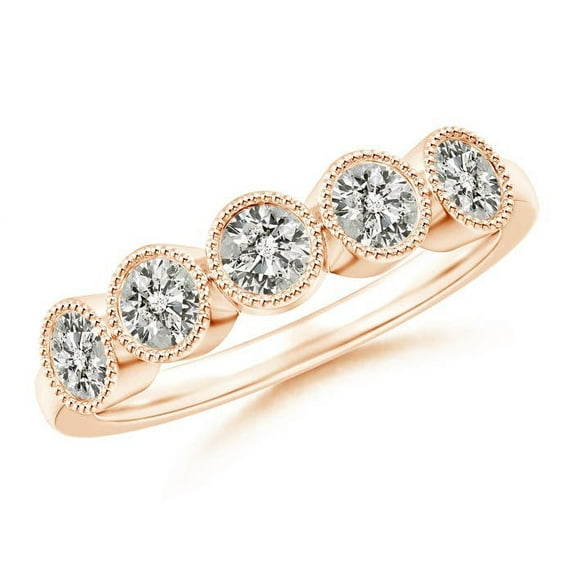 ANGARA Natural Milgrain-Edged Bezel Set Diamond 5 Stone Ring in 14K Rose Gold for Women (Size-3.4mm| Color-K| Clarity-I3) | April Birthstone, Anniversary Jewelry Gift for Women | Natural Diamond Ring
