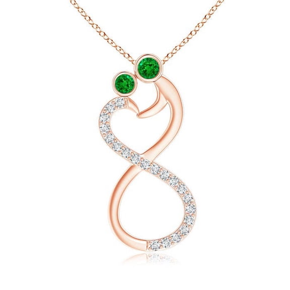 ANGARA Natural Mom & Me Emerald Two Stone Infinity Pendant in 14K Rose Gold for Women (Size-3.2mm) | May Birthstone, Birthday, Anniversary, Jewelry Gift for Women | Natural Emerald Necklace
