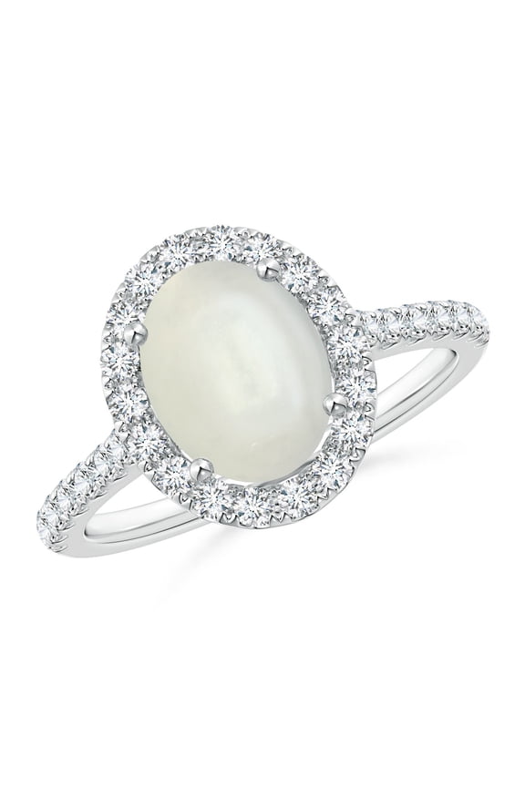 Natural Oval 1.7 ct Moonstone Halo Ring with Diamond Accents in 14K White Gold for Women (Size-9x7mm) | June Birthstone, Birthday, Anniversary, Jewelry Gift for Women | Natural Moonstone Ring