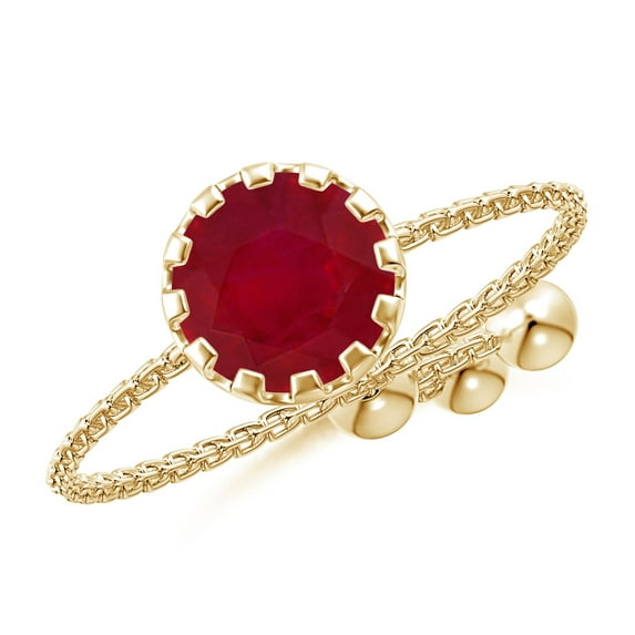 ANGARA Natural Multi Prong-Set 1 ct Ruby Solitaire Bolo Ring in 14K Yellow Gold for Women (Size-6mm) | July Birthstone Jewelry for Her