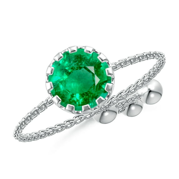 ANGARA Natural Multi Prong-Set Emerald Solitaire Bolo Ring in 14K White Gold for Women (Size-6mm) | May Birthstone, Birthday, Anniversary, Jewelry Gift for Women | Natural Emerald Ring