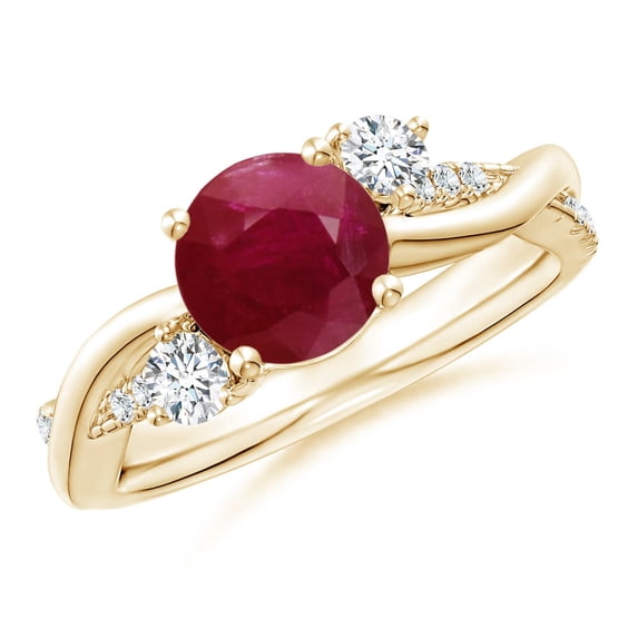 ANGARA Natural Nature Inspired 1.4 ct Ruby & Diamond Twisted Vine Ring in 14K Yellow Gold for Women (Size-7mm) | July Birthstone, Birthday, Anniversary, Jewelry Gift for Women | Natural Ruby Ring