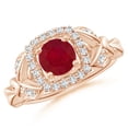 thumbnail image 1 of ANGARA Natural Nature Inspired 1 ct Ruby Halo Ring with Leaf Motifs in 14K Rose Gold for Women (Size-6mm) | July Birthstone Jewelry for Her | Natural Ruby Rings, 1 of 9