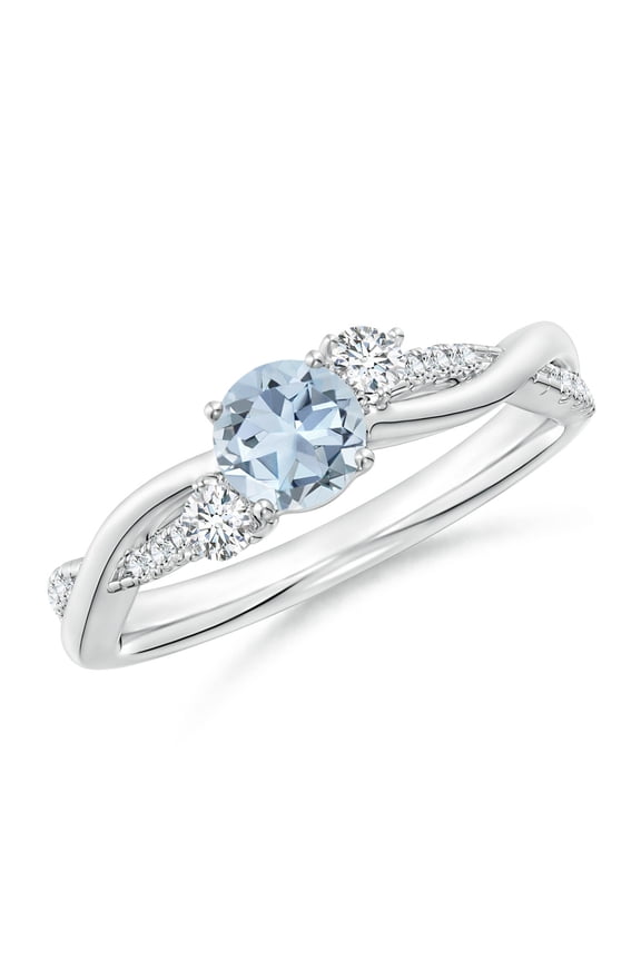 Natural Nature Inspired Aquamarine & Diamond Twisted Vine Ring in 14K White Gold for Women (Size-5mm) | March Birthstone, Anniversary, Jewelry Gift for Women | Natural Aquamarine Ring