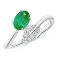 thumbnail image 1 of ANGARA Natural Nature Inspired Emerald Bypass Ring with Diamond Leaf in 14K White Gold for Women (Size-7x5mm) | May Birthstone, Birthday, Anniversary, Jewelry Gift for Women | Natural Emerald Ring, 1 of 10