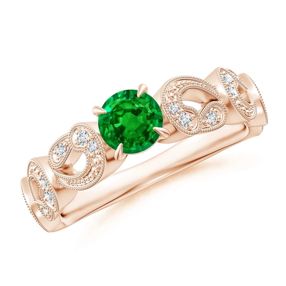 ANGARA Natural Nature Inspired Emerald & Diamond Filigree Ring in 14K Rose Gold for Women (Size-5mm) | May Birthstone, Birthday, Anniversary, Jewelry Gift for Women | Natural Emerald Ring
