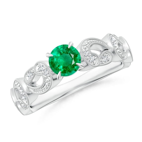 ANGARA Natural Nature Inspired Emerald & Diamond Filigree Ring in 14K White Gold for Women (Size-5mm) | May Birthstone, Birthday, Anniversary, Jewelry Gift for Women | Natural Emerald Ring