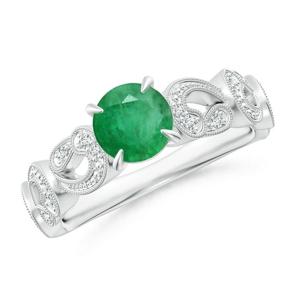 ANGARA Natural Nature Inspired Emerald & Diamond Filigree Ring in 14K White Gold for Women (Size-6mm) | May Birthstone, Birthday, Anniversary, Jewelry Gift for Women | Natural Emerald Ring