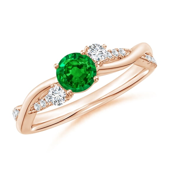 ANGARA Natural Nature Inspired Emerald & Diamond Twisted Vine Engagement Ring in 14K Rose Gold for Women (Size-5mm) | May Birthstone, Anniversary, Jewelry Gift for Women | Natural Emerald Ring