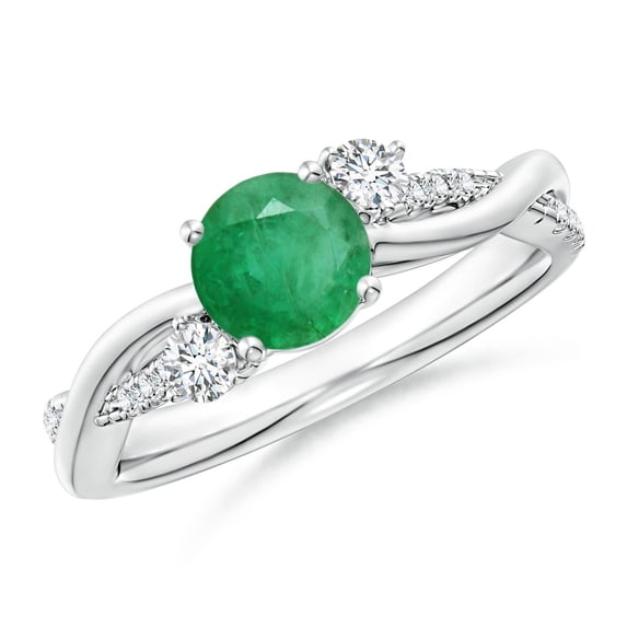 ANGARA Natural Nature Inspired Emerald & Diamond Twisted Vine Engagement Ring in 14K White Gold for Women (Size-6mm) | May Birthstone, Anniversary, Jewelry Gift for Women | Natural Emerald Ring