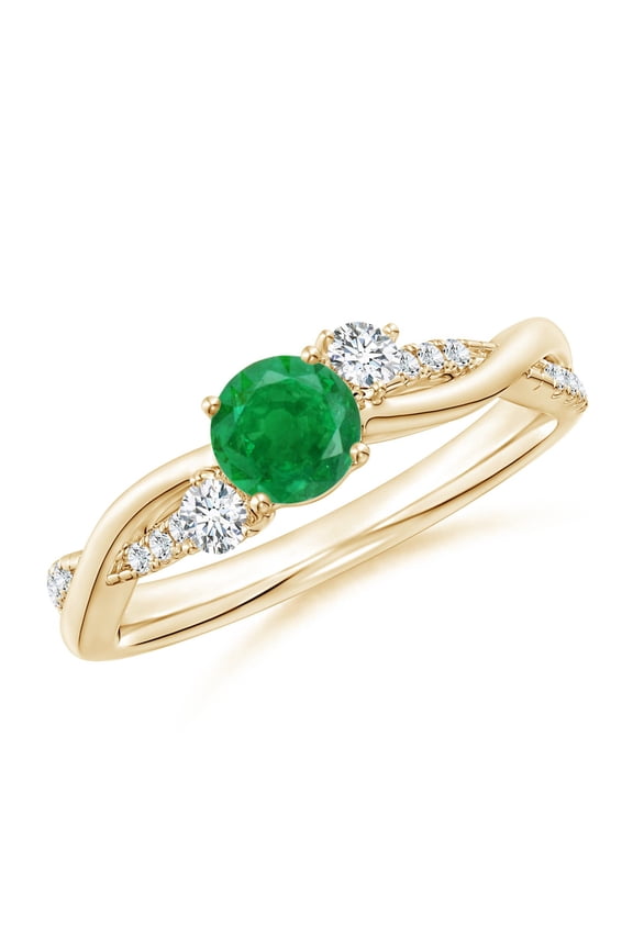 Natural Nature Inspired Emerald & Diamond Twisted Vine Engagement Ring in 14K Yellow Gold for Women (Size-5mm) | May Birthstone, Anniversary, Jewelry Gift for Women | Natural Emerald Ring