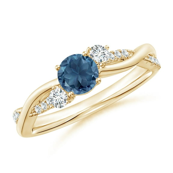 ANGARA Natural Nature Inspired London Blue Topaz & Diamond Twisted Vine Ring in 14K Yellow Gold for Women (Size-5mm) | November Birthstone Jewelry for Women | London Blue Topaz Ring (Ring Size - 7.5)