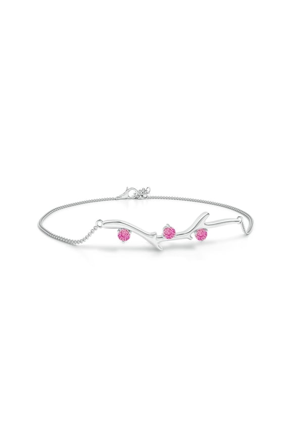 Natural Nature Inspired Pink Sapphire Tree Branch Bracelet in 14K White Gold for Women (Size-3mm) | September Birthstone, Anniversary, Jewelry Gift for Women | Natural Pink Sapphire Bracelet