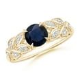 thumbnail image 1 of ANGARA Natural Nature Inspired Round 1 ct Blue Sapphire Leaf Shank Ring in 14K Yellow Gold for Women (Size-6mm) | September Birthstone, Anniversary, Jewelry Gift for Women | Natural Sapphire Ring, 1 of 10