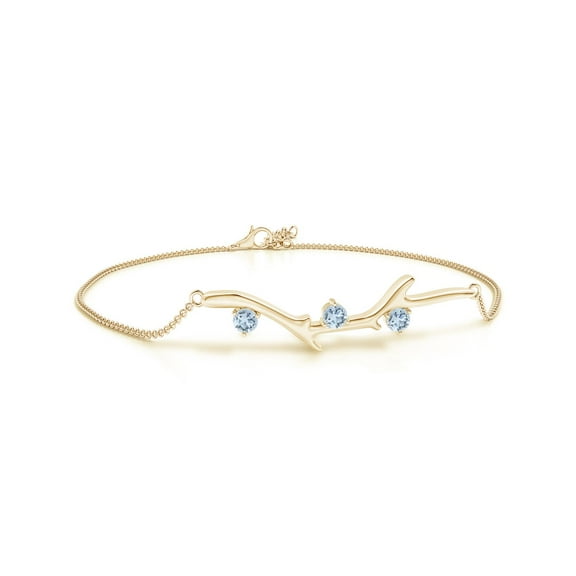 ANGARA Natural Nature Inspired Round Aquamarine Tree Branch Bracelet in 14K Yellow Gold for Women (Size-3mm) | March Birthstone, Anniversary, Jewelry Gift for Women | Natural Aquamarine Bracelet