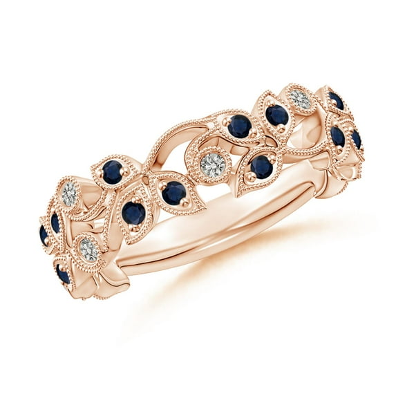 ANGARA Natural Nature Inspired Round Blue Sapphire & Diamond Vine Ring in 14K Rose Gold for Women (Size-1.3mm) | September Birthstone, Anniversary, Jewelry Gift for Women | Natural Blue Sapphire Ring