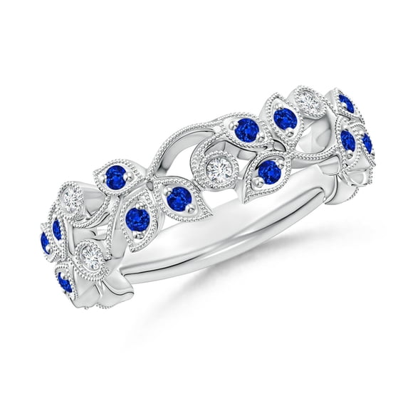 ANGARA Natural Nature Inspired Round Blue Sapphire & Diamond Vine Ring in 14K White Gold for Women (Size-1.3mm) | September Birthstone, Anniversary, Jewelry Gift for Women | Natural Sapphire Ring