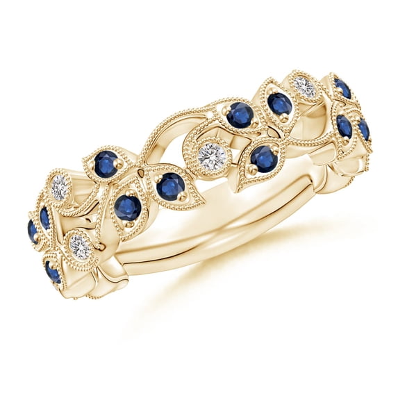 ANGARA Natural Nature Inspired Round Blue Sapphire & Diamond Vine Ring in 14K Yellow Gold for Women (Size-1.8mm) | September Birthstone, Anniversary, Jewelry Gift for Women | Natural Sapphire Ring