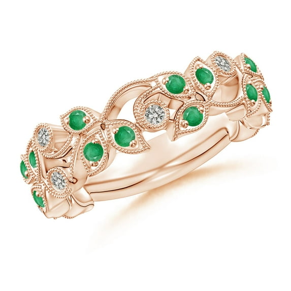 ANGARA Natural Nature Inspired Round Emerald & Diamond Vine Ring in 14K Rose Gold for Women (Size-1.8mm) | May Birthstone, Birthday, Anniversary, Jewelry Gift for Women | Natural Emerald Ring