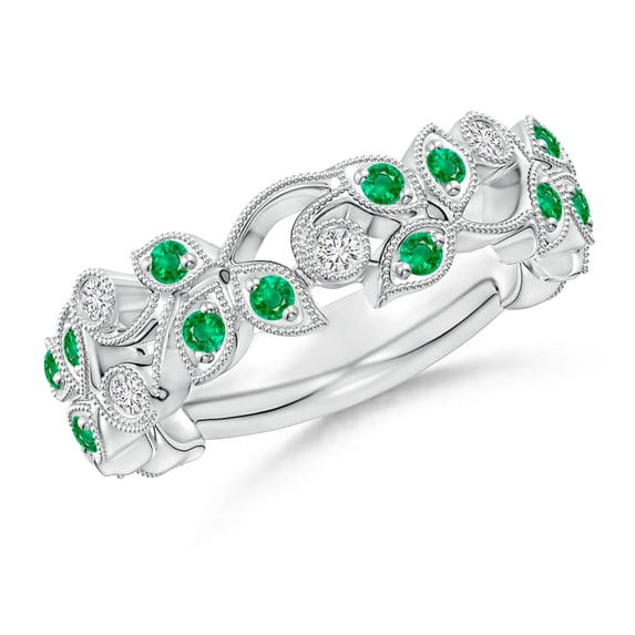 ANGARA Natural Nature Inspired Round Emerald & Diamond Vine Ring in 14K White Gold for Women (Size-1.8mm) | May Birthstone, Birthday, Anniversary, Jewelry Gift for Women | Natural Emerald Ring