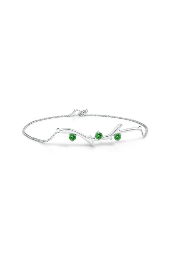 Natural Nature Inspired Round Tsavorite Tree Branch Bracelet in Platinum for Women | Birthday, Anniversary, Jewelry Gift for Women | Natural Tsavorite Bracelet