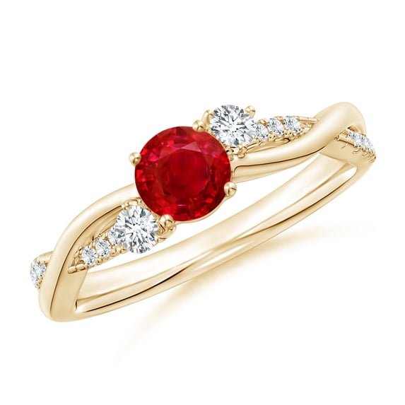 ANGARA Natural Nature Inspired Ruby & Diamond Twisted Vine Ring in 14K Yellow Gold for Women (Size-5mm) | July Birthstone Jewelry for Her | Natural Ruby Rings