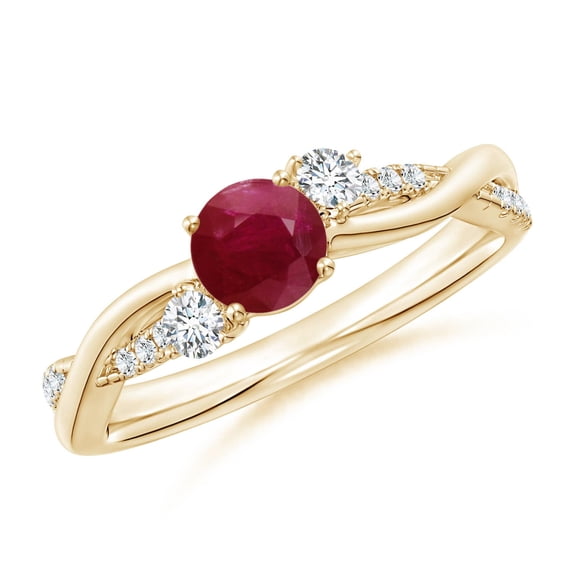 ANGARA Natural Nature Inspired Ruby & Diamond Twisted Vine Ring in 14K Yellow Gold for Women (Size-5mm) | July Birthstone Jewelry for Her | Natural Ruby Rings