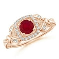 thumbnail image 1 of ANGARA Natural Nature Inspired Ruby Halo Ring with Leaf Motifs in 14K Rose Gold for Women (Size-5mm) | July Birthstone, Birthday, Anniversary, Jewelry Gift for Women | Natural Ruby Ring, 1 of 10