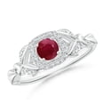 thumbnail image 1 of ANGARA Natural Nature Inspired Ruby Halo Ring with Leaf Motifs in 14K White Gold for Women (Size-4mm) | July Birthstone, Birthday, Anniversary, Jewelry Gift for Women | Natural Ruby Ring, 1 of 10