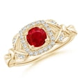 thumbnail image 1 of ANGARA Natural Nature Inspired Ruby Halo Ring with Leaf Motifs in 14K Yellow Gold for Women (Size-5mm) | July Birthstone, Birthday, Anniversary, Jewelry Gift for Women | Natural Ruby Ring, 1 of 9