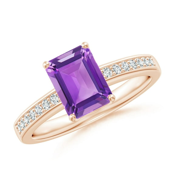 ANGARA Natural Octagonal 1.5 ct Amethyst Cocktail Ring with Diamonds in 14K Rose Gold for Women (Size-8x6mm) | February Birthstone, Anniversary, Jewelry Gift for Women | Natural Amethyst Ring