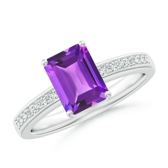 ANGARA Natural Octagonal 1.5 ct Amethyst Cocktail Ring with Diamonds in 14K White Gold for Women (Size-8x6mm) | February Birthstone, Anniversary, Jewelry Gift for Women | Natural Amethyst Ring