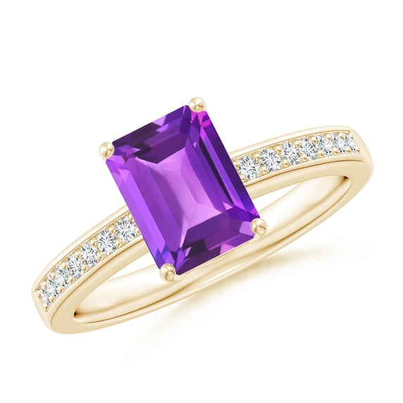 ANGARA Natural Octagonal 1.5 ct Amethyst Cocktail Ring with Diamonds in 14K Yellow Gold for Women (Size-8x6mm) | February Birthstone, Anniversary, Jewelry Gift for Women | Natural Amethyst Ring