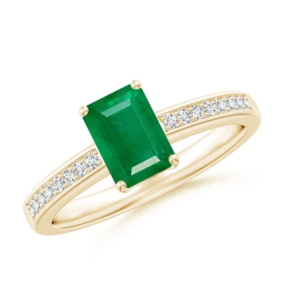 ANGARA Natural Octagonal 1 ct Emerald Cocktail Ring with Diamonds in 14K Yellow Gold for Women (Size-7x5mm) | May Birthstone, Birthday, Anniversary, Jewelry Gift for Women | Natural Emerald Ring