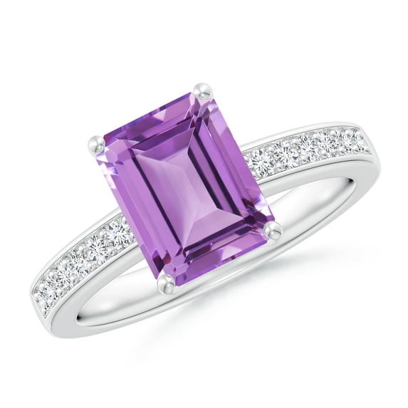 ANGARA Natural Octagonal 2.2 ct Amethyst Cocktail Ring with Diamonds in 14K White Gold for Women (Size-9x7mm) | February Birthstone, Anniversary, Jewelry Gift for Women | Natural Amethyst Ring