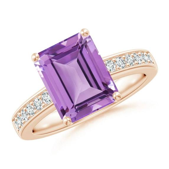 ANGARA Natural Octagonal 2.9 ct Amethyst Cocktail Ring with Diamonds in 14K Rose Gold for Women (Size-10x8mm) | February Birthstone, Anniversary, Jewelry Gift for Women | Natural Amethyst Ring