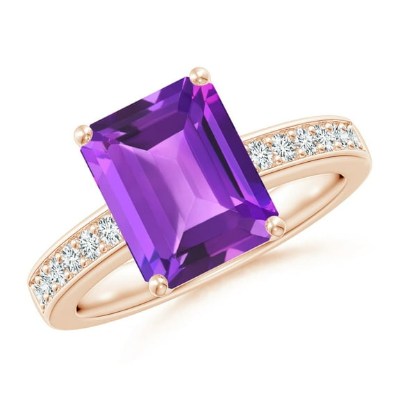 ANGARA Natural Octagonal 2.9 ct Amethyst Cocktail Ring with Diamonds in 14K Rose Gold for Women (Size-10x8mm) | February Birthstone, Anniversary, Jewelry Gift for Women | Natural Amethyst Ring