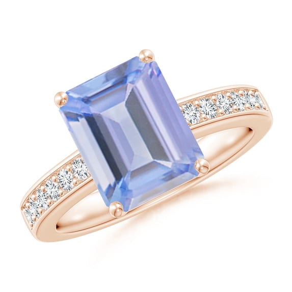 ANGARA Natural Octagonal 3.15 ct Tanzanite Cocktail Ring with Diamonds in 14K Rose Gold for Women (Size-10x8mm) | December Birthstone, Anniversary, Jewelry Gift for Women | Natural Tanzanite Ring