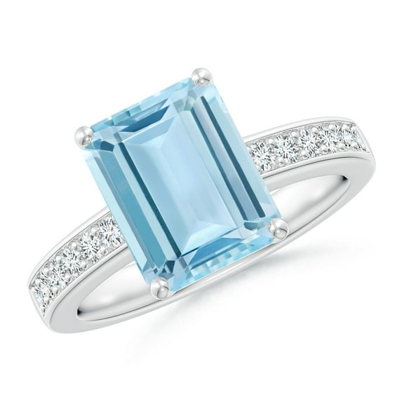 ANGARA Natural Octagonal 3 ct Aquamarine Engagement Ring with Diamonds in 14K White Gold for Women (Size-10x8mm) | March Birthstone, Anniversary, Jewelry Gift for Women | Natural Aquamarine Ring