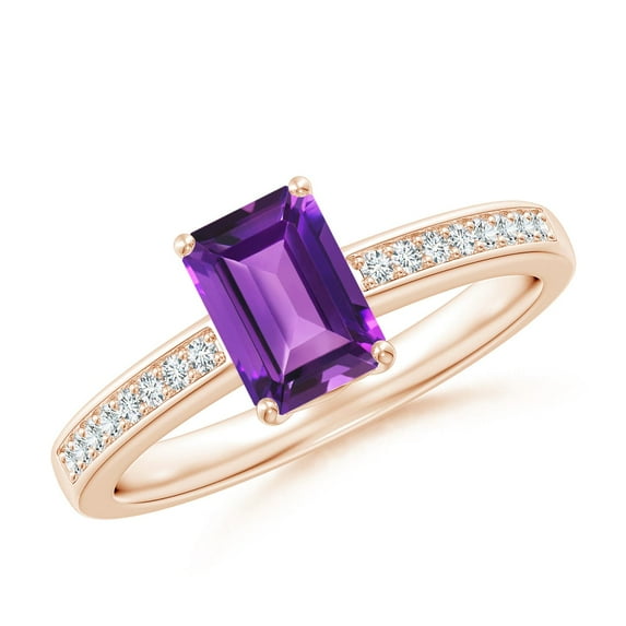 ANGARA Natural Octagonal Amethyst Cocktail Ring with Diamonds in 14K Rose Gold for Women (Size-7x5mm) | February Birthstone, Birthday, Anniversary, Jewelry Gift for Women | Natural Amethyst Ring